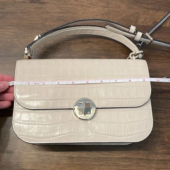 Kate Spade Audrey Flap Croc Embossed Crossbody Bag in Bare Cream - Picture 10 of 11